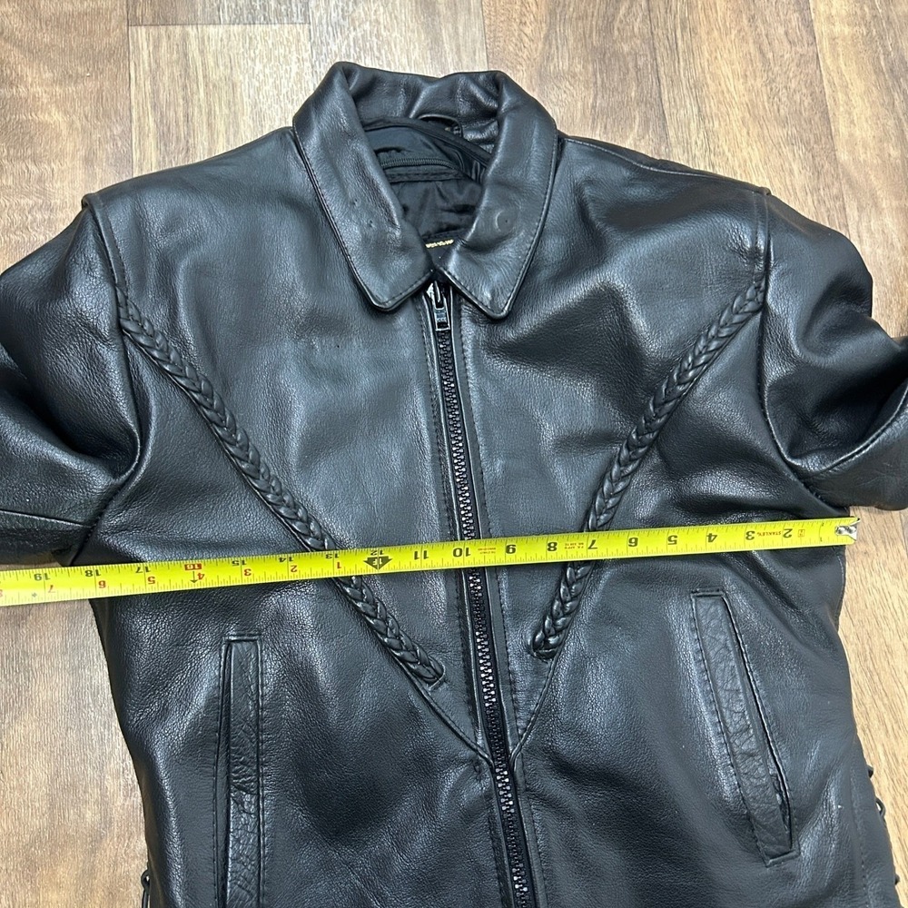 Milwaukee Leather Motorcycle Jacket S Black Braided Genuine Leather Heavy Moto - Picture 9 of 16